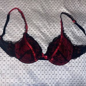 Dolce & Gabbana Womens Bra Size 32C Black Red Lace Print Satin Padded Underwire